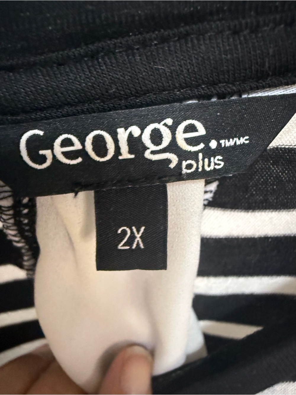 George Plus 2X Black & White Striped Lace-Up Back Top